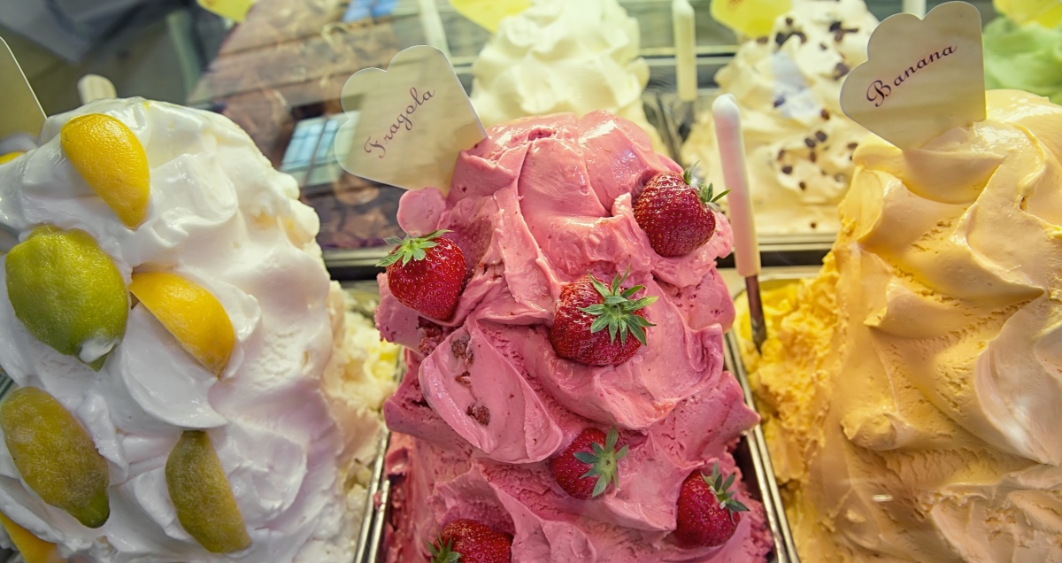 Italian Gelato. Lemon Gelato. Strawberry Gelato. Banana Gelato.