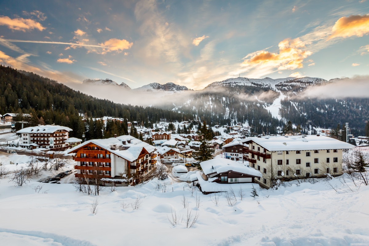 Italian Skiing on the Alps. Ski resort in Northern Italy. 