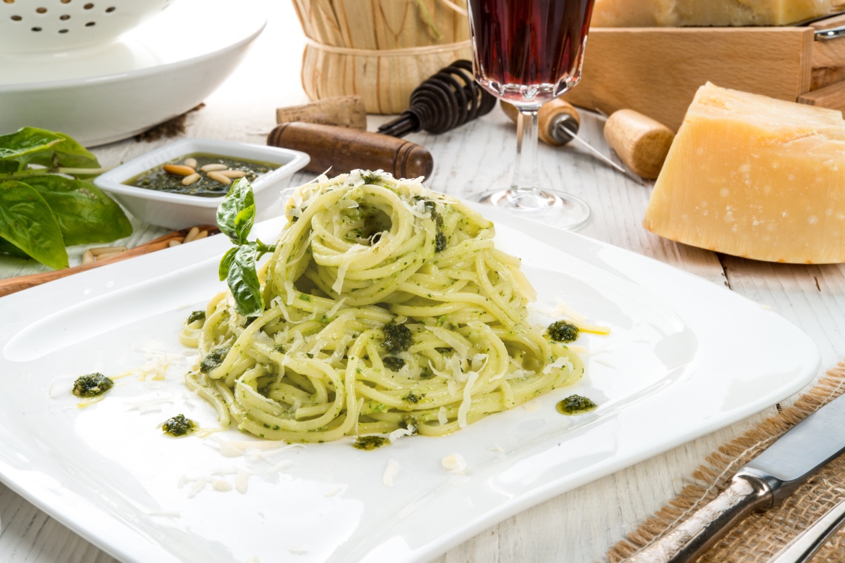 Pesto alla Genovese. Italian pasta with pesto.