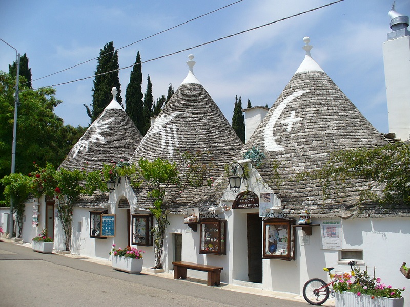 The UNESCO site of the cone-roofed trulli in the town of Alberobello, Apulia, Italy